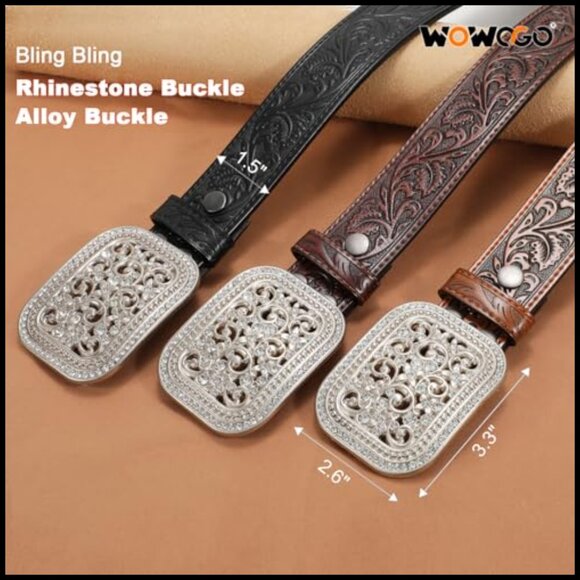 Western Genuine Leather Belt Floral Engraved Tooled Embossed Scrollwork main image 5